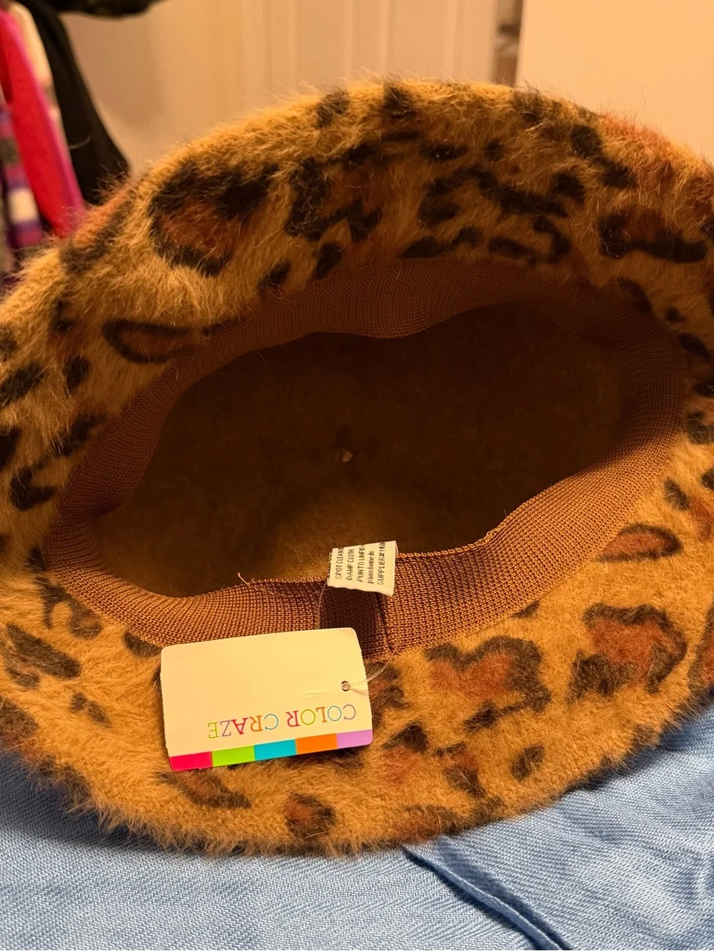 Faux Fur Leopard Print Bucket Hat - Rust & Black angora